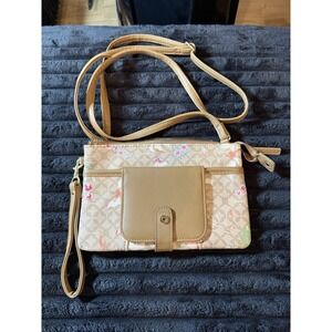 Boutique Crossbody Purse w Attached Wallet, Floral Print, Adjustable Straps